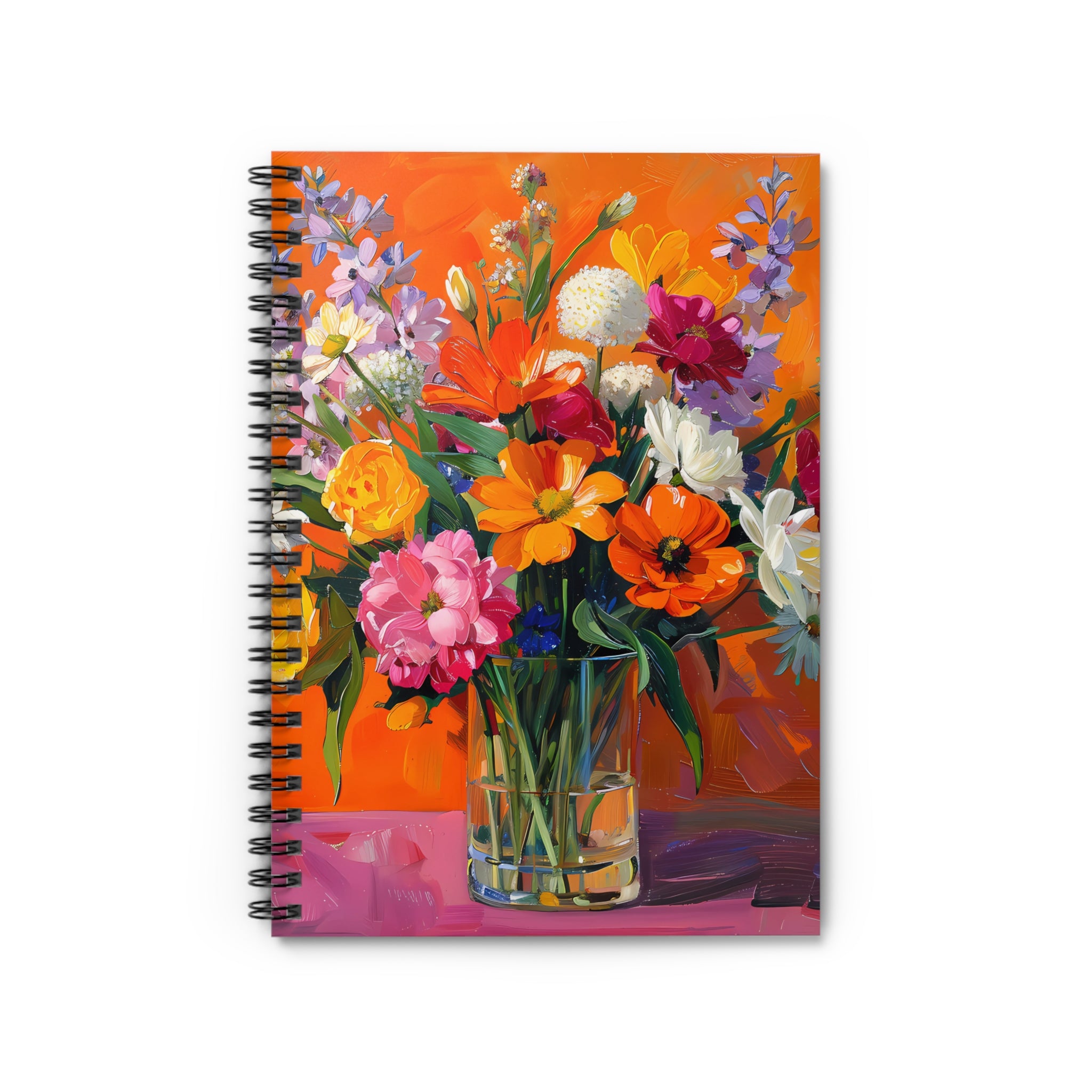 Blossoms on Orange Chic Spiral Notebook - Ruled Line - Where Beauty Me