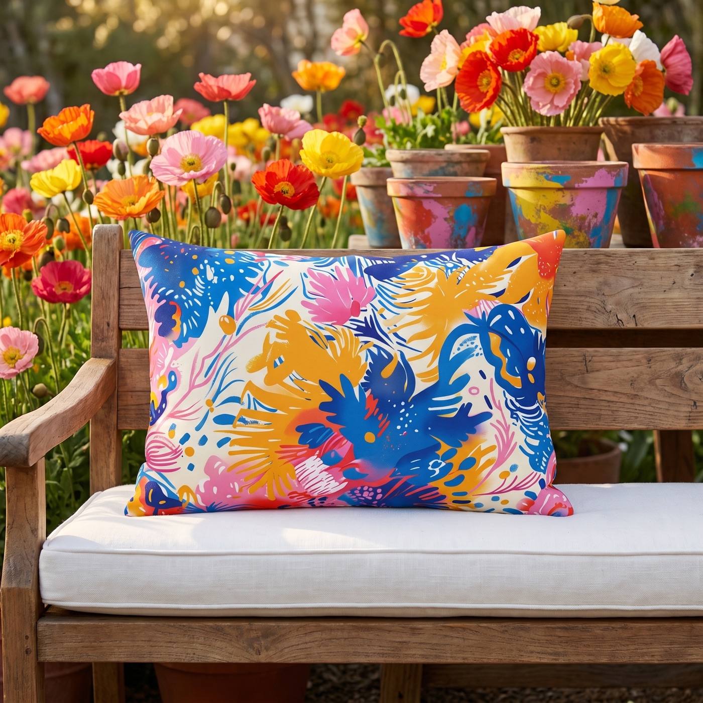 Splatter Blossom Outdoor Lumbar Pillow - Spun Polyester - Double-Sided
