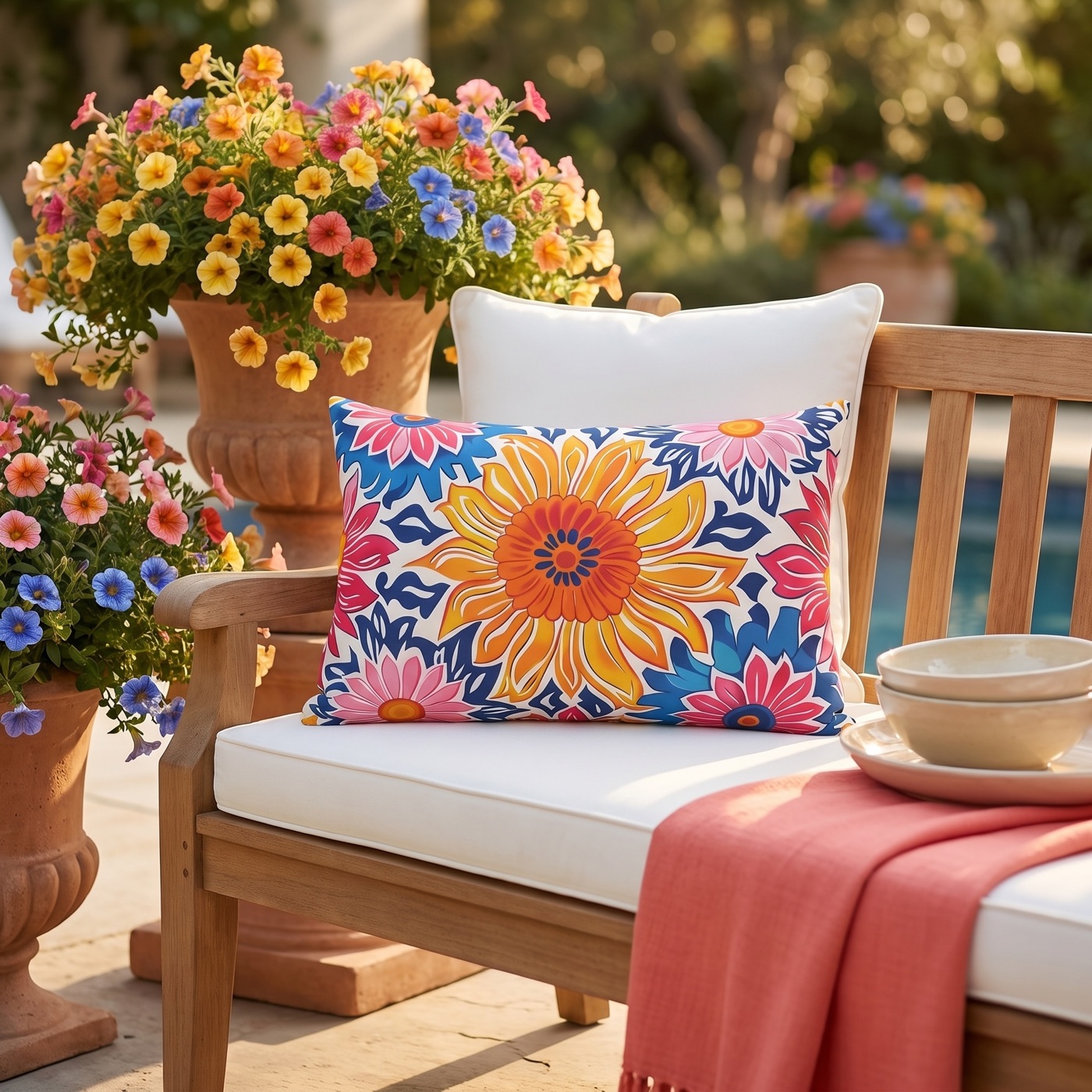 Sunsplash Petals Outdoor Lumbar Pillow - Spun Polyester - Double-Sided