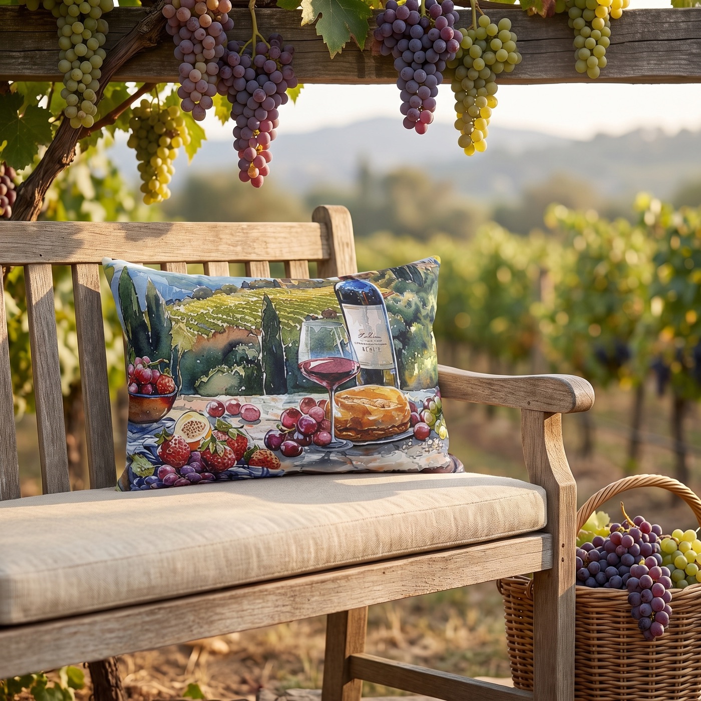 Tuscan Vineyard Vignette Outdoor Lumbar Pillow - Spun Polyester - Doub