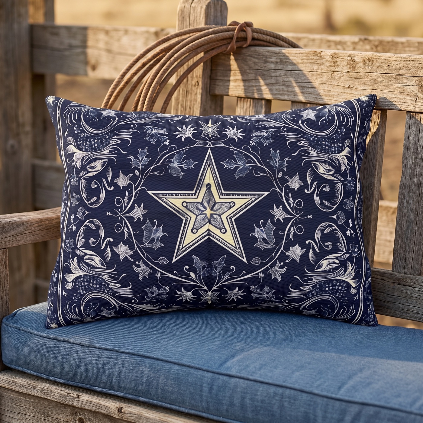 Western Blue Scarf Outdoor Lumbar Pillow — Outdoor Lumbar Pillow