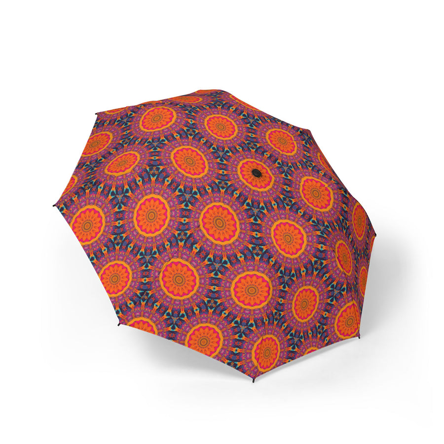 Fiery Mosaic Magic Foldable Umbrella - Compact Semi-Automatic Travel U