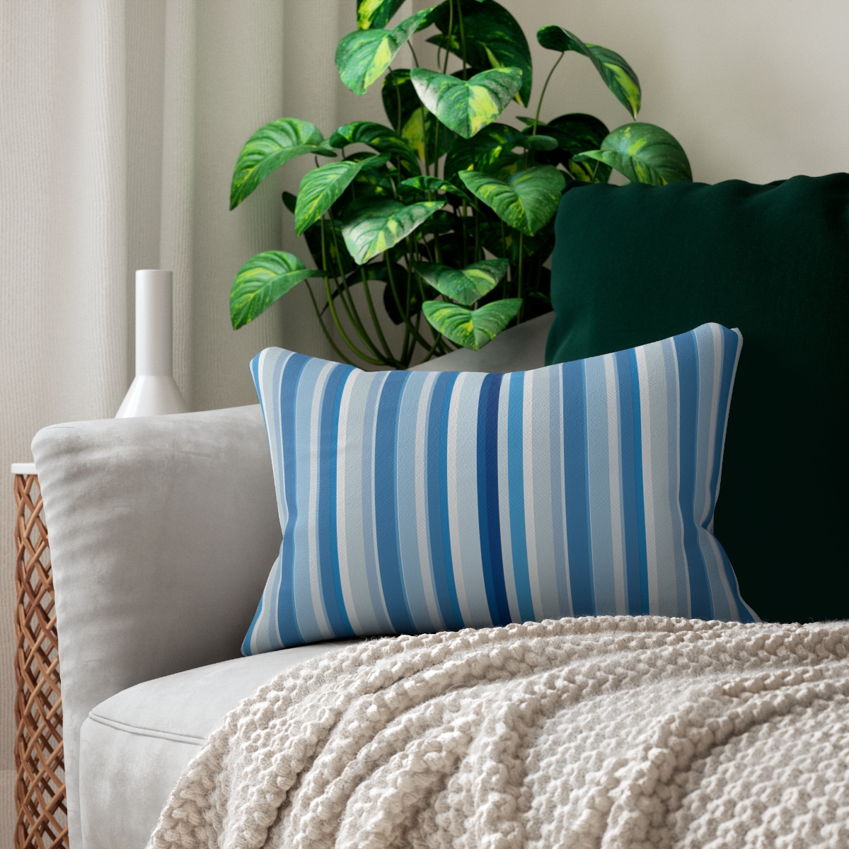 Shades of Light Blue Stripes Lumbar Pillow - Spun Polyester - 20" x 14