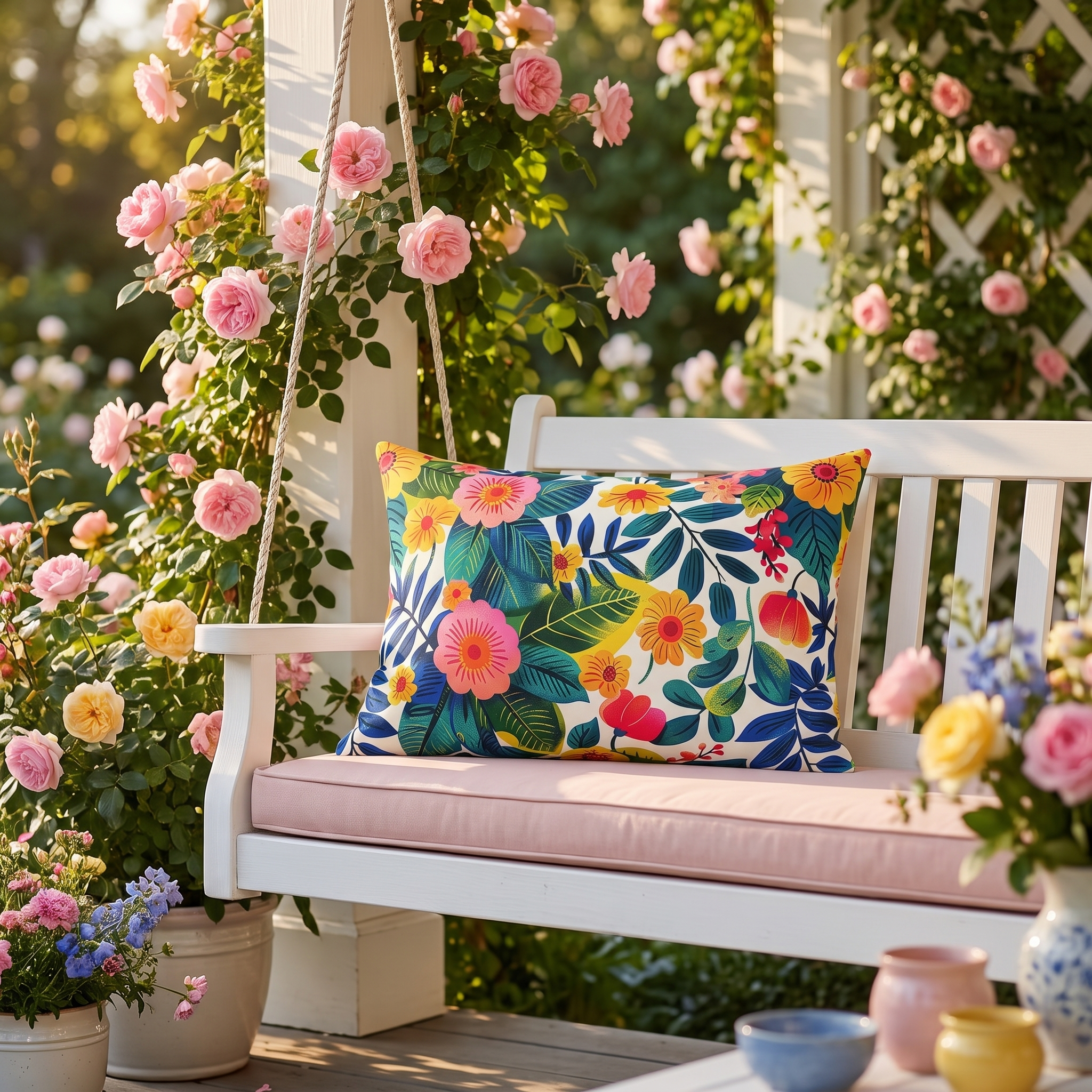 Blossom Bliss Outdoor Lumbar Pillow - Spun Polyester - Double-Sided Print - UV-Resistant - Water-Resistant - Lumbar Size: 20" x 14"