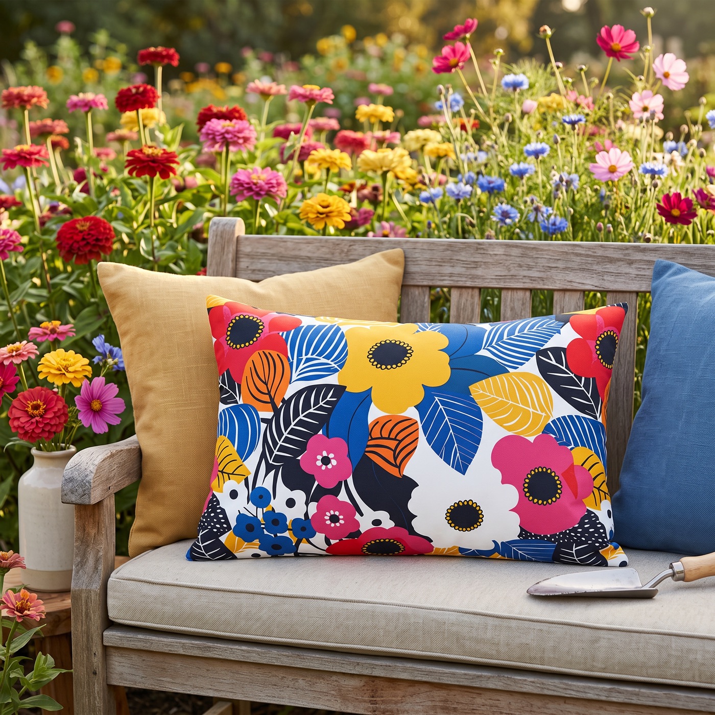 Blossom Burst Outdoor Lumbar Pillow - Spun Polyester - Double-Sided Pr