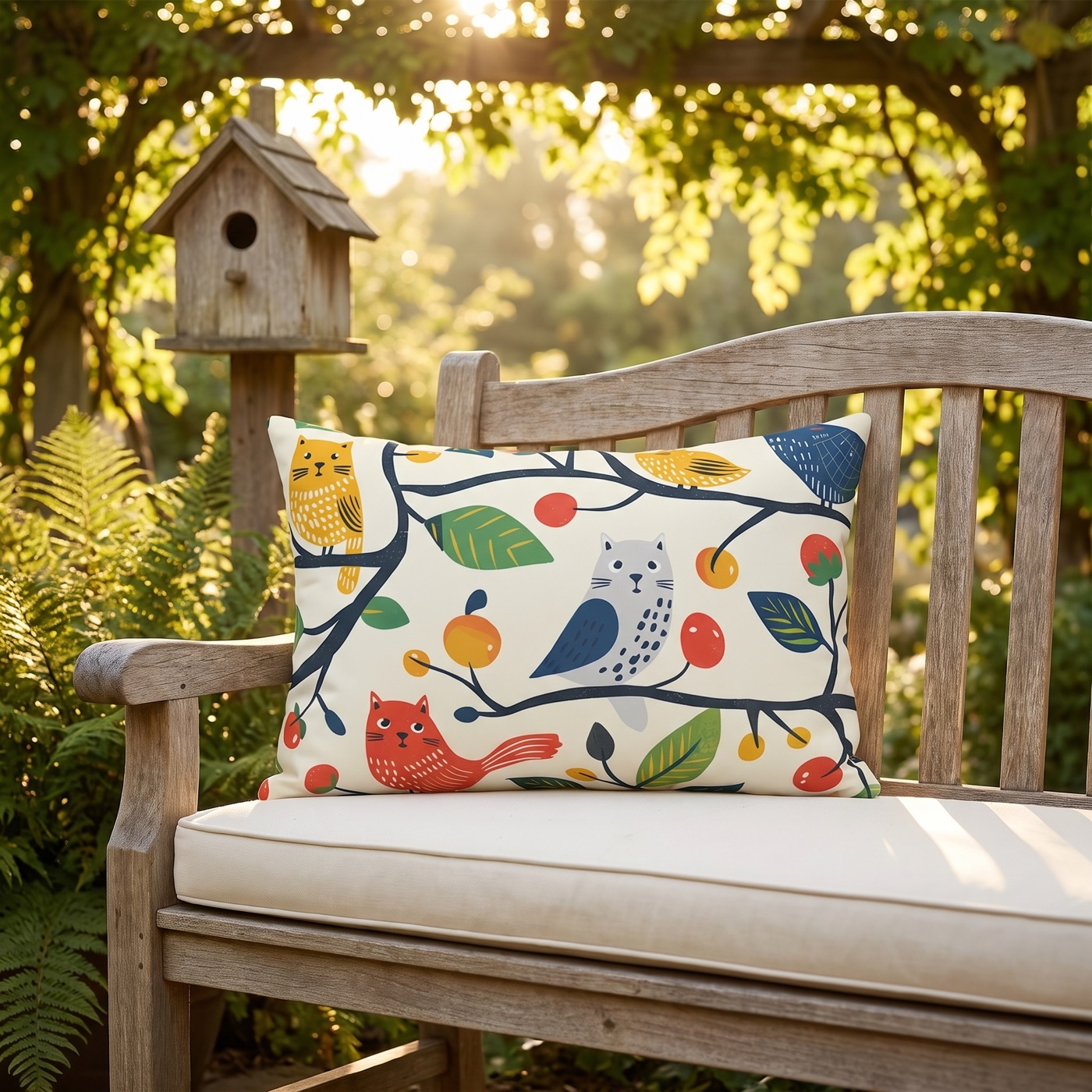Catbird Tree Outdoor Lumbar Pillow - Spun Polyester - Double-Sided Pri