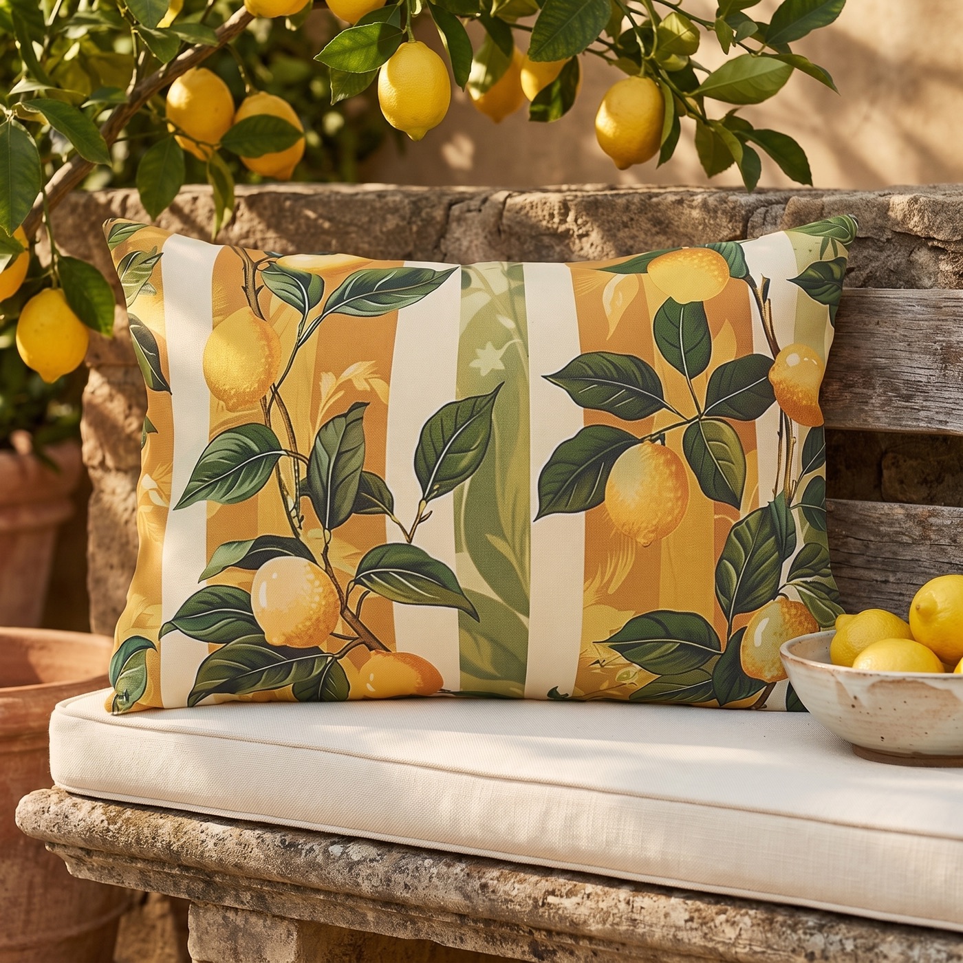 Lemon Grove Elegance Outdoor Lumbar Pillow - Spun Polyester - Double-S
