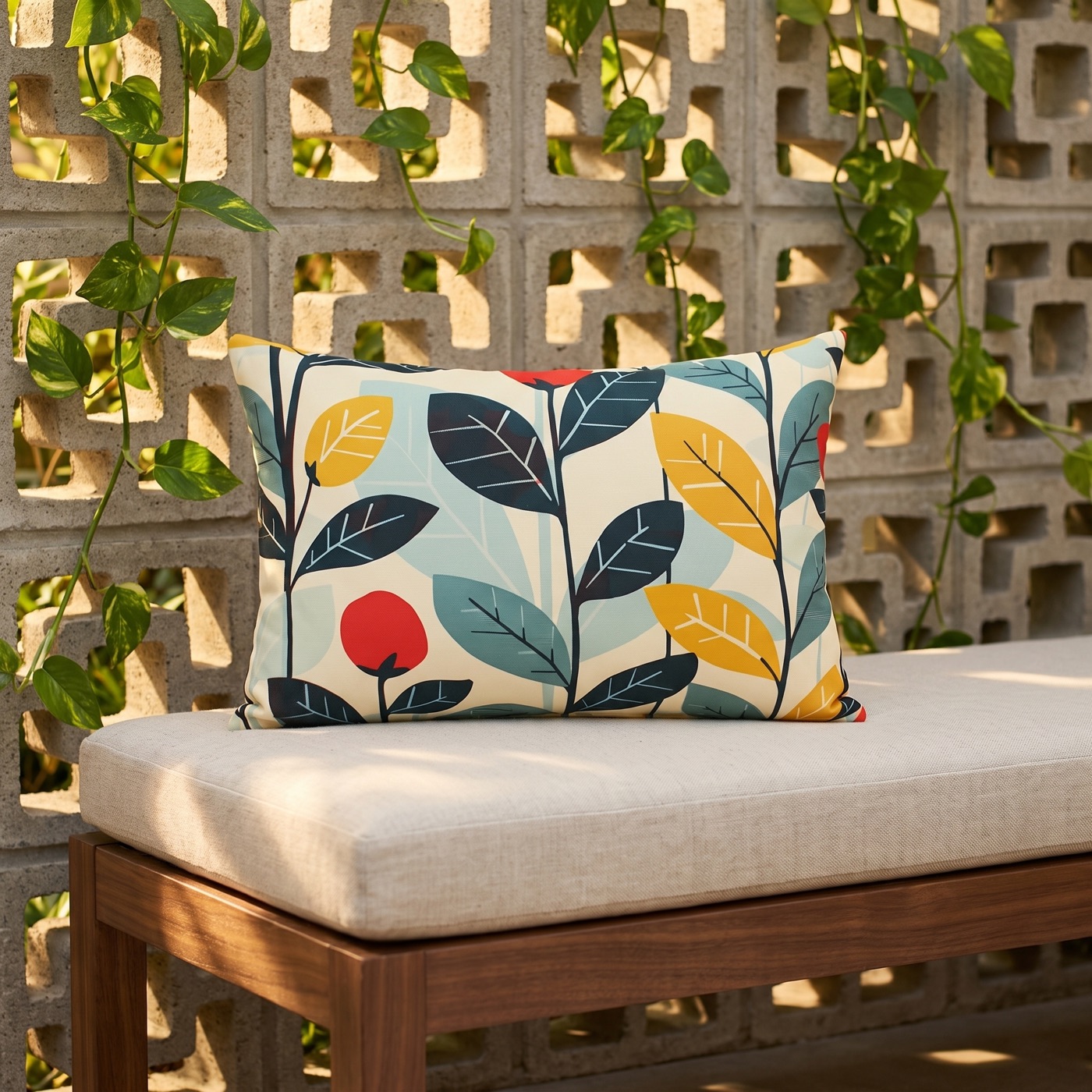 Midcentury Vines Outdoor Lumbar Pillow - Spun Polyester - Double-Sided