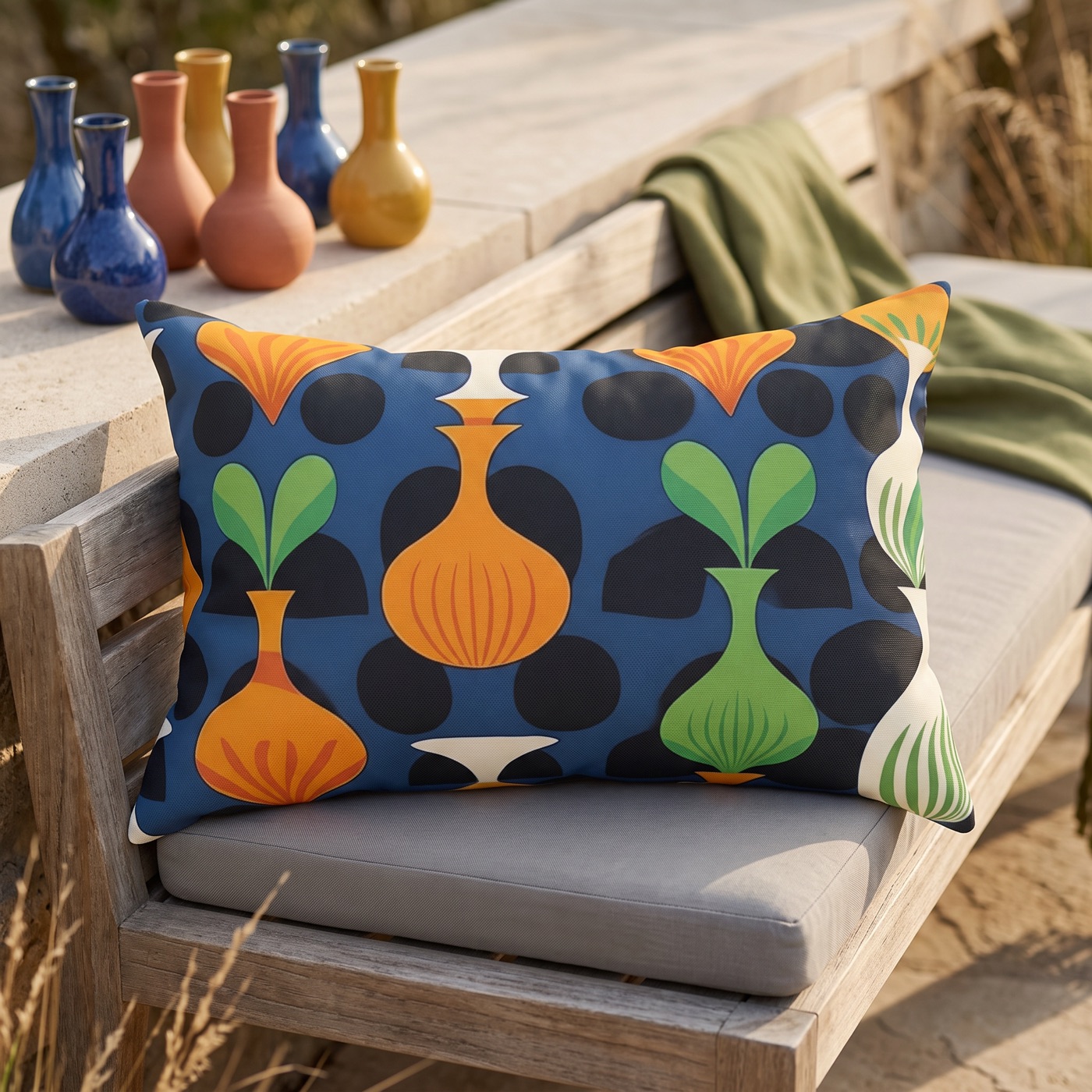 Mod Floating Vases Outdoor Lumbar Pillow - Spun Polyester - Double-Sid