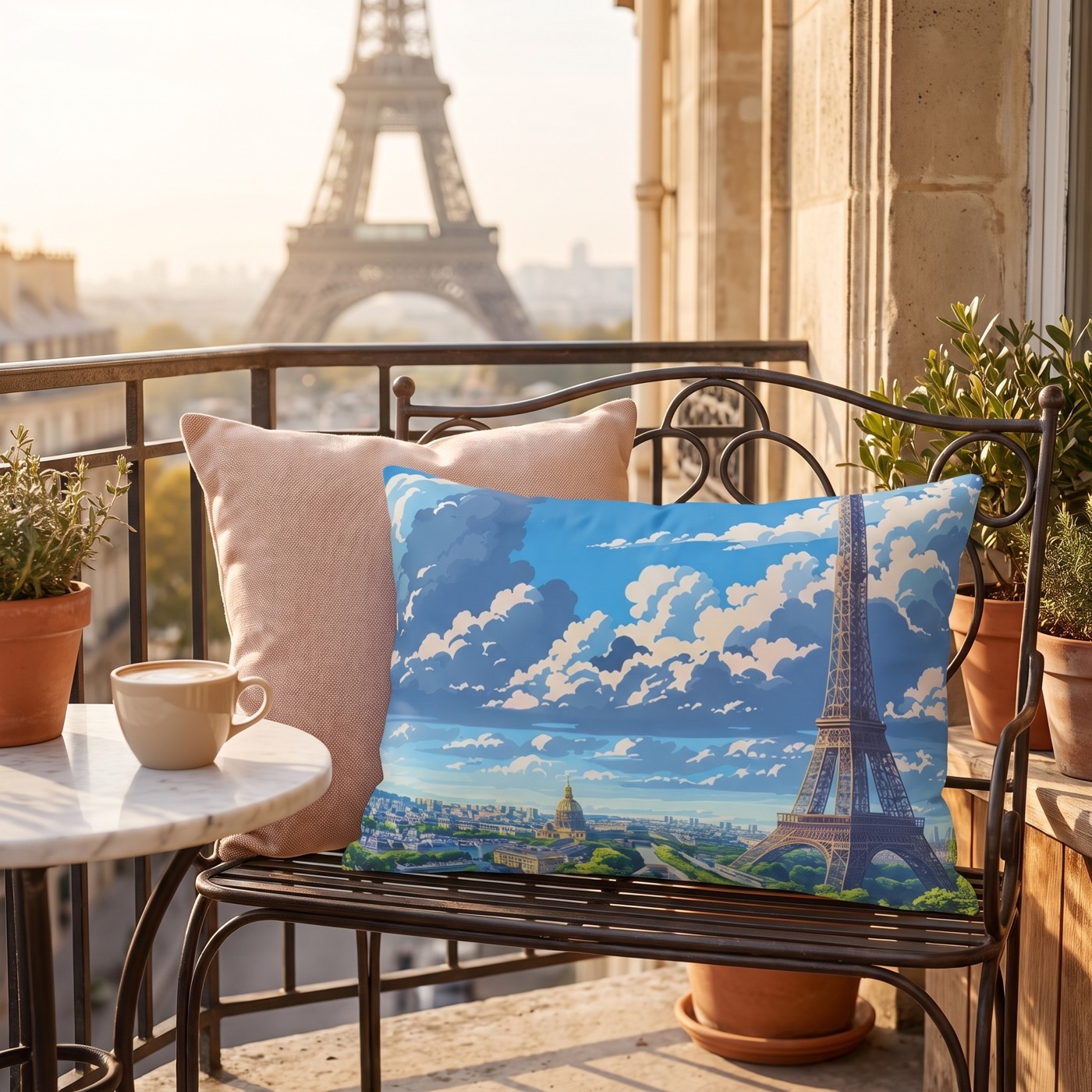 Parisian Eiffel Tower Dreamscape Outdoor Lumbar Pillow - Spun Polyeste