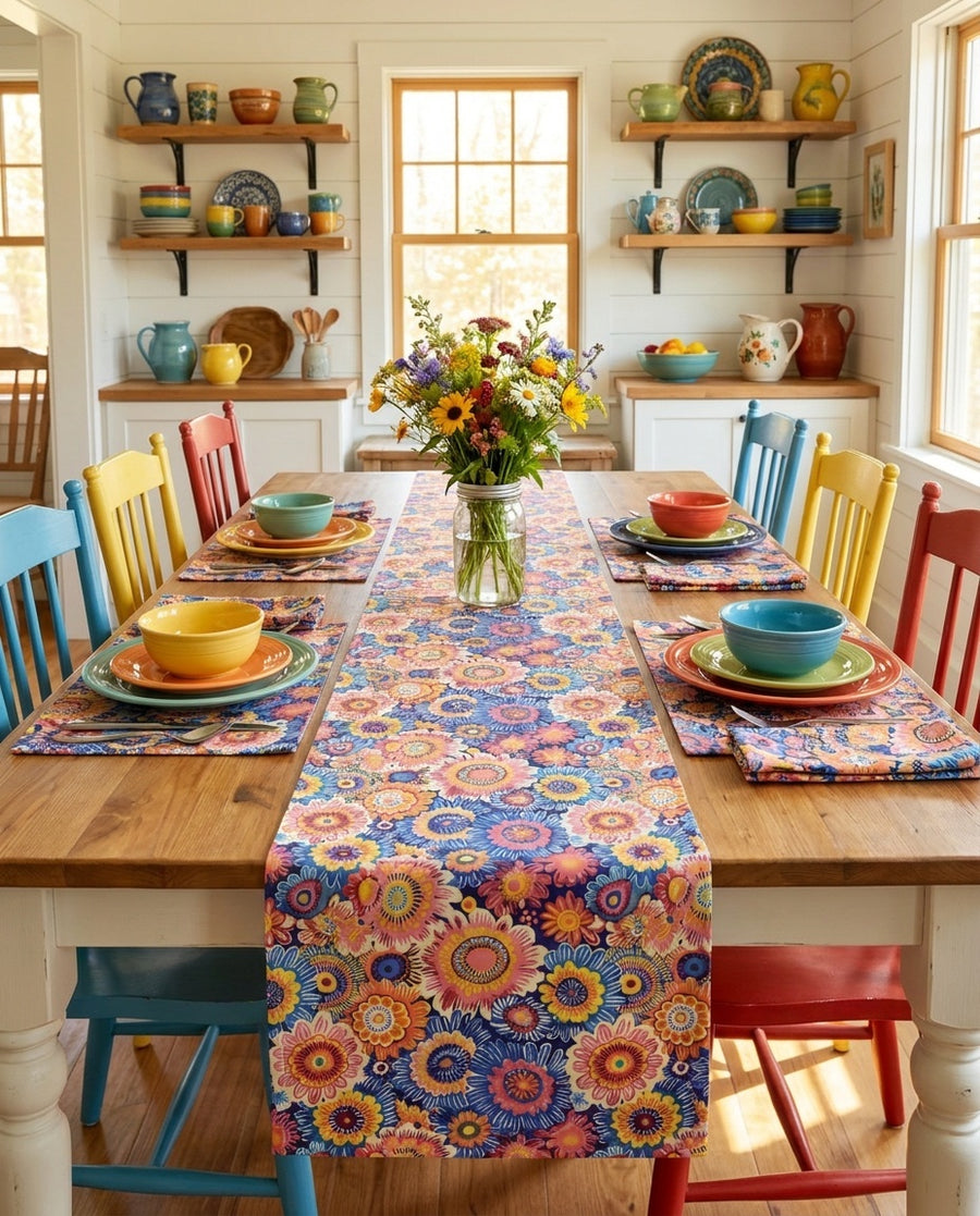 Crayon Blossom Whimsy Table Runner — Table Runner