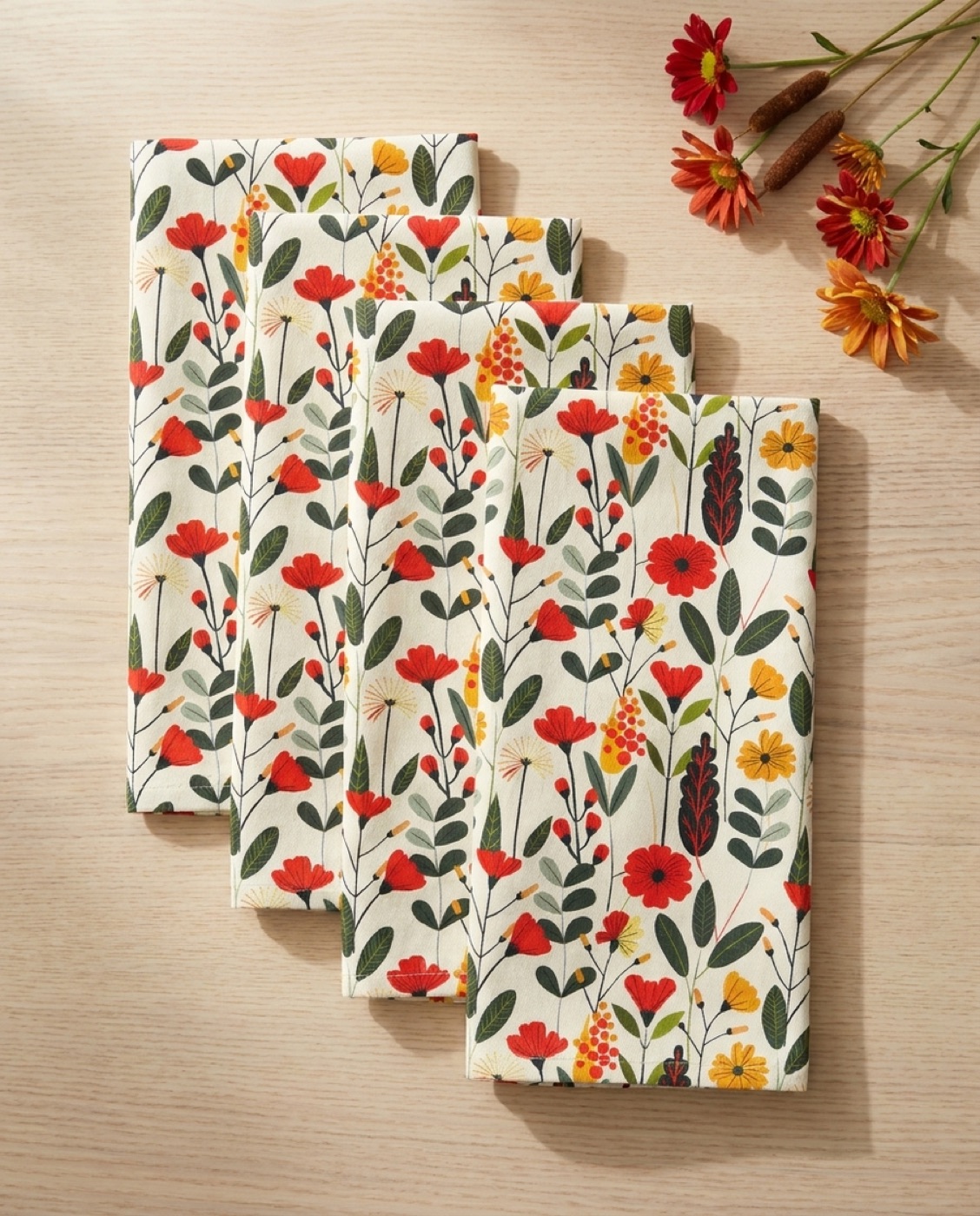 Autumn Bloom Delight Napkins - 100% Cotton Twill - Dinner & Cocktail S