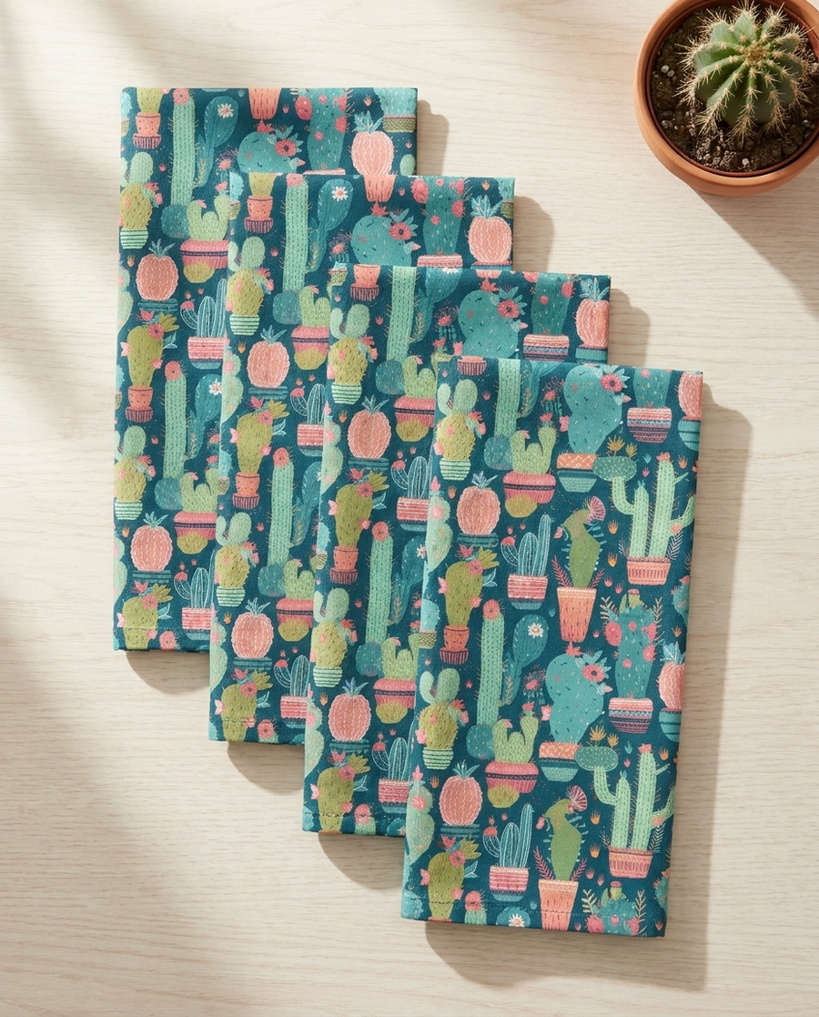Cactus Cacophony Napkins - 100% Cotton Twill - Dinner & Cocktail Sizes - Sets of 4 or 8