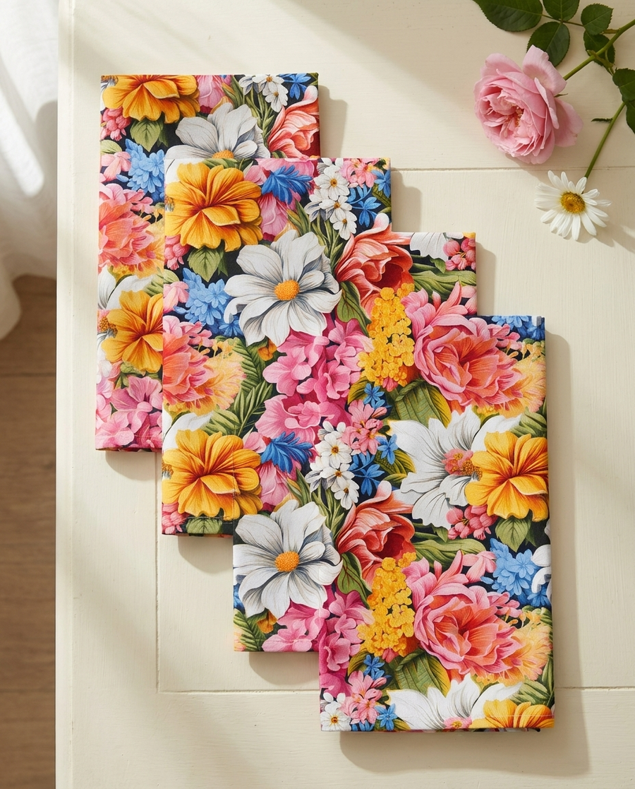 Chic Floral Napkins - 100% Cotton Twill - Dinner & Cocktail Sizes - Sets of 4 or 8