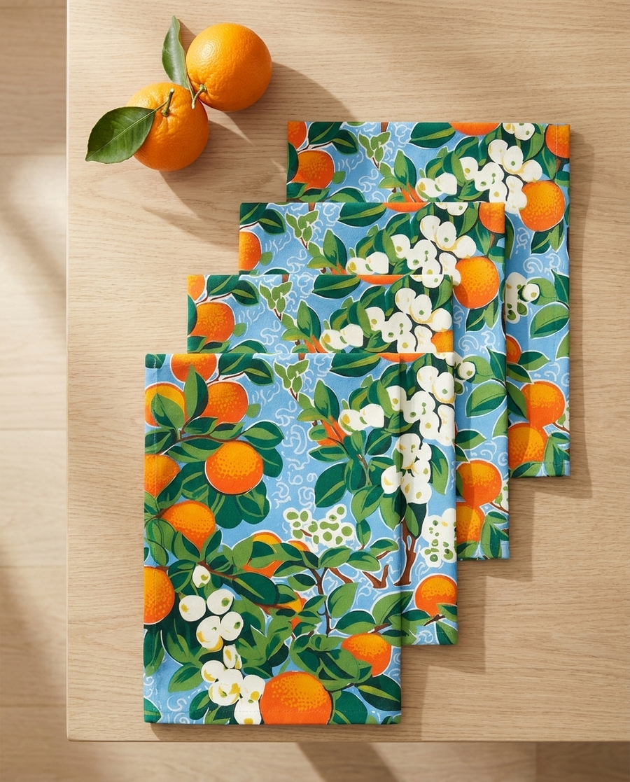 Citrus Blue Bliss Napkins - 100% Cotton Twill - Dinner & Cocktail Sizes - Sets of 4 or 8