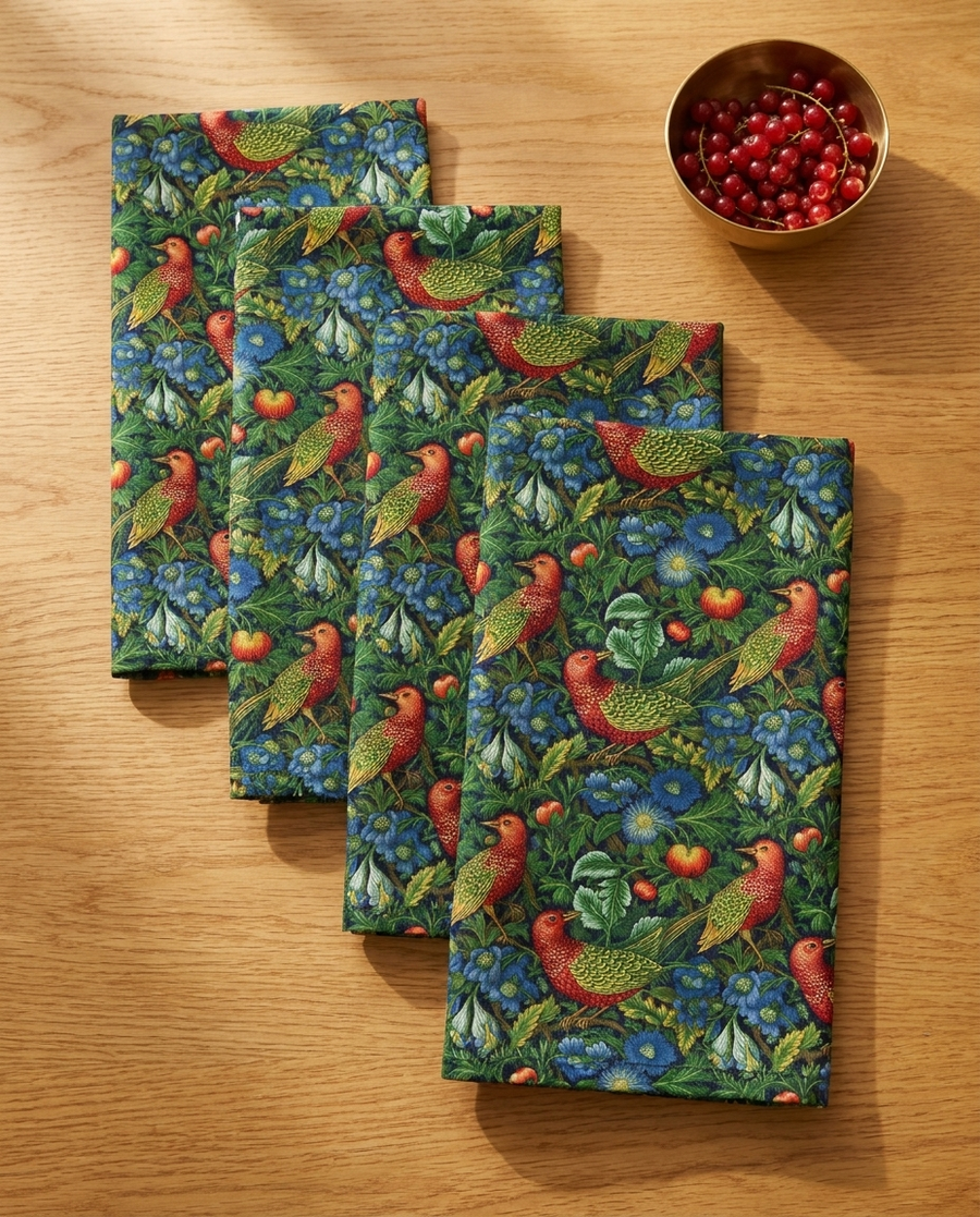 Golden Winged Bird Tapestry Napkins - 100% Cotton Twill - Dinner & Cocktail Sizes - Sets of 4 or 8