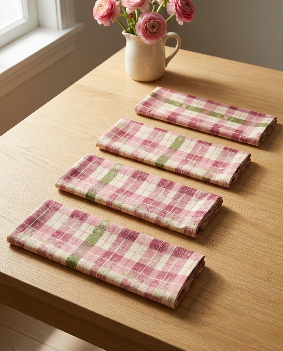 Spring Serenade Plaid Napkins - 100% Cotton Twill - Dinner & Cocktail Sizes - Sets of 4 or 8