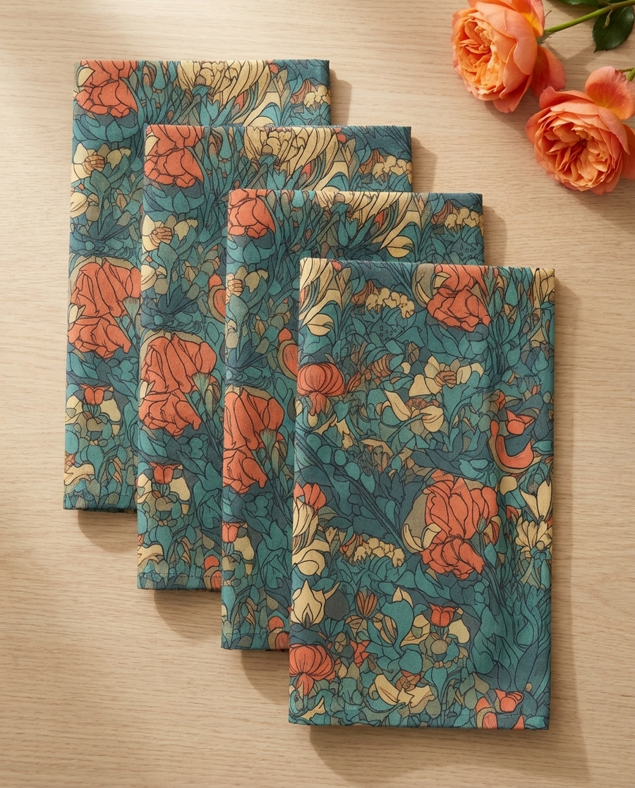 Bohemian Stained Glass Serenity Napkins - 100% Cotton Twill - Dinner & Cocktail Sizes - Sets of 4 or 8