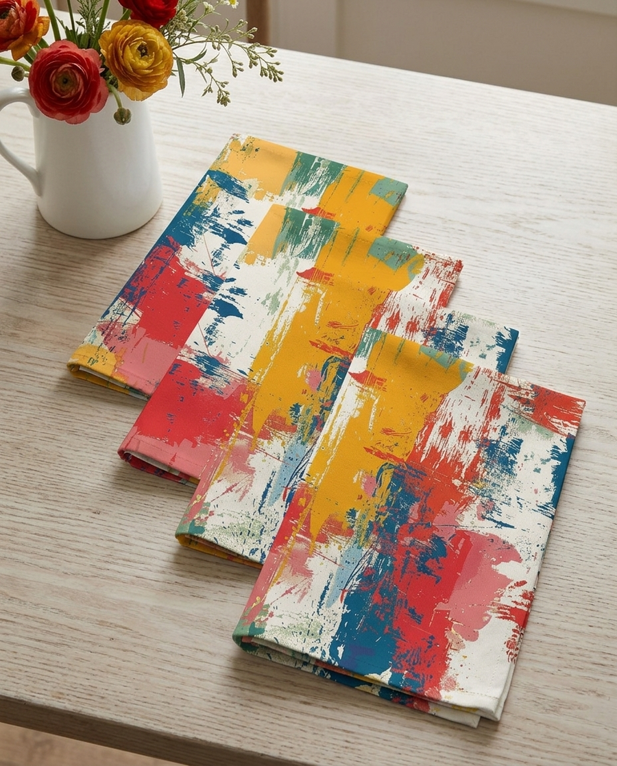 Paint Splash Palette Napkins - 100% Cotton Twill - Dinner & Cocktail Sizes - Sets of 4 or 8