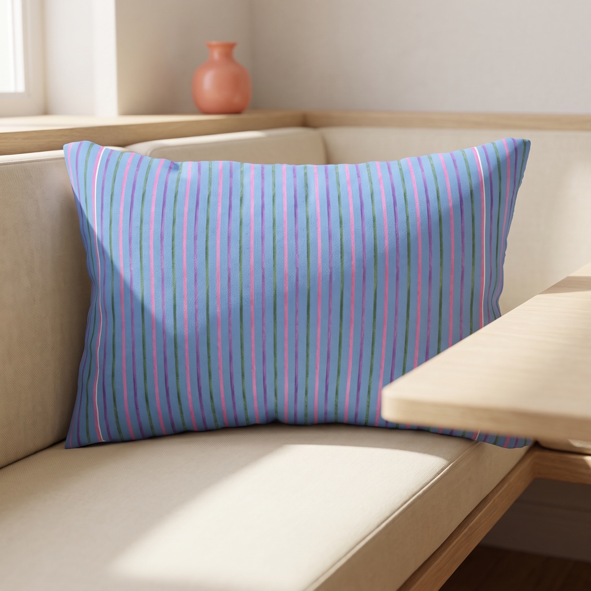Candy Stripe Lumbar Pillow - Spun Polyester - Double-Sided Print - Concealed Zipper - 20" x 14"