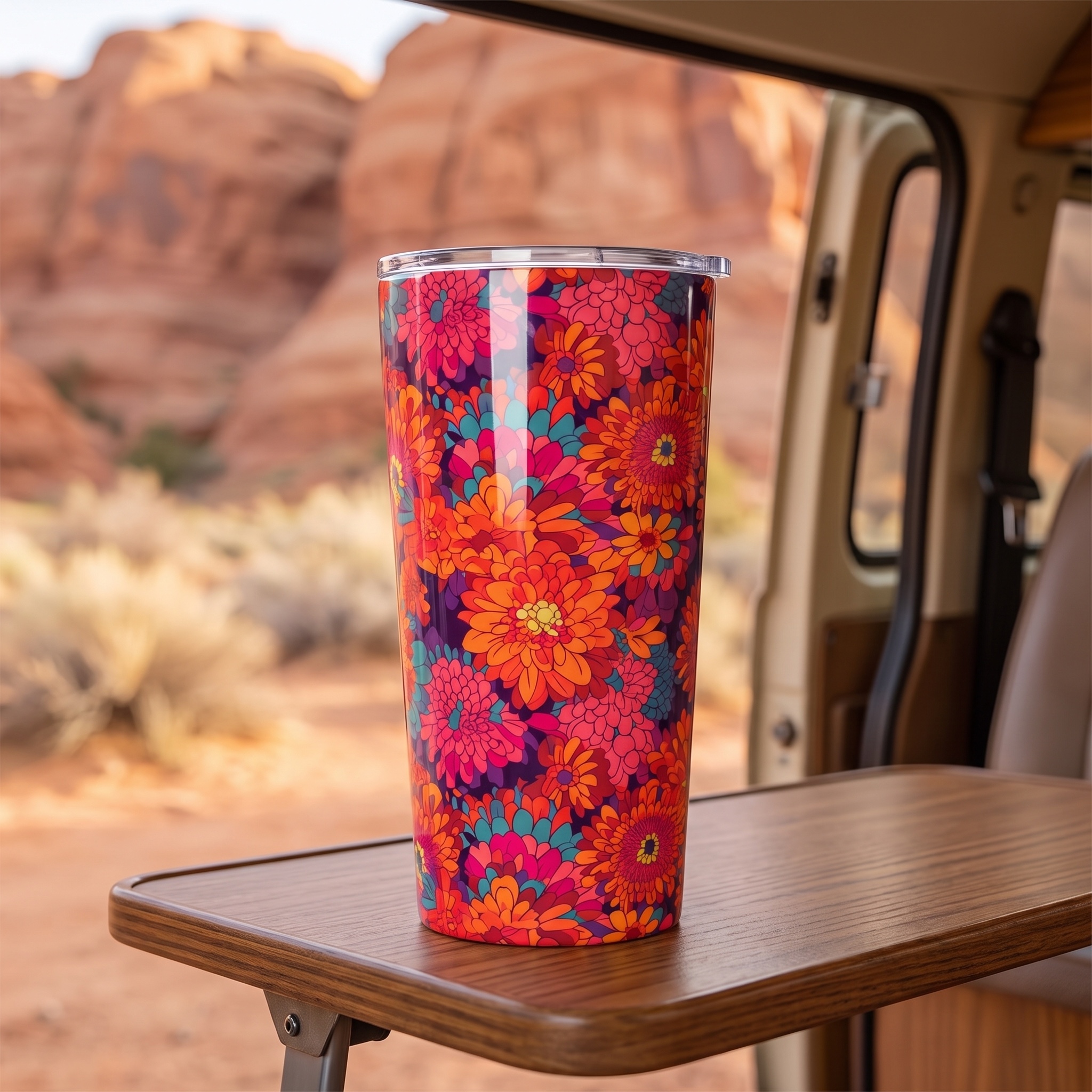 On Fire Flower Power Insulated Tumbler - 20 oz. Stainless Steel, Glossy Finish
