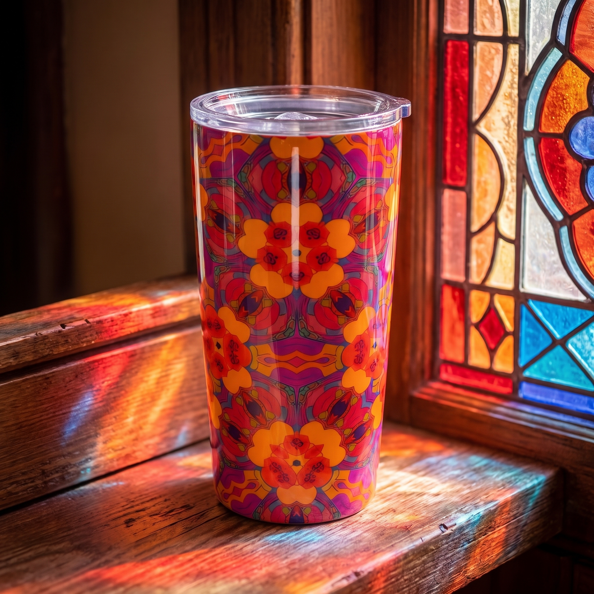 Kaleidoscope Blossom Charm Insulated Tumbler - 20 oz. Stainless Steel, Glossy Finish