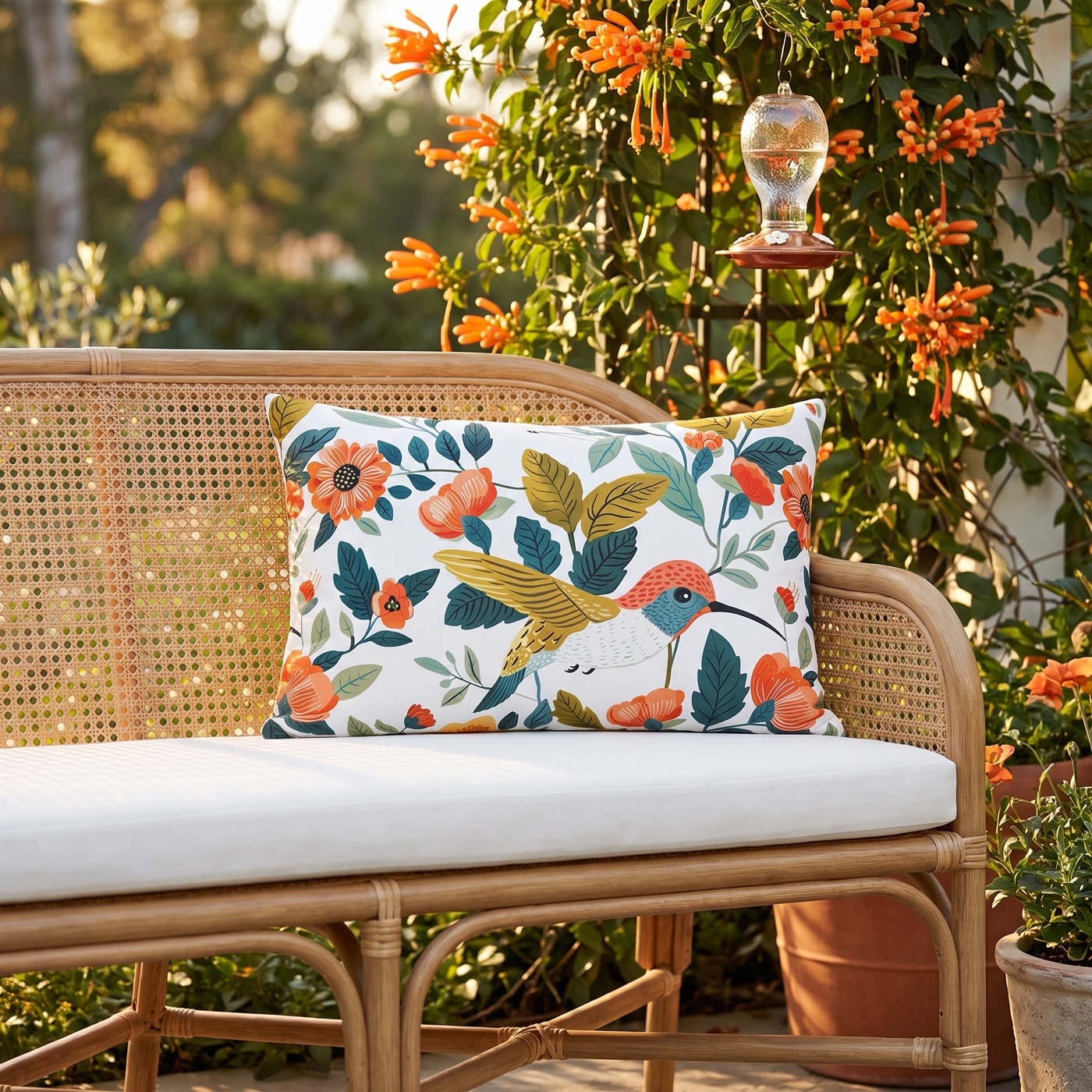 Hummingbird Harmony Outdoor Lumbar Pillow — Outdoor Lumbar Pillow