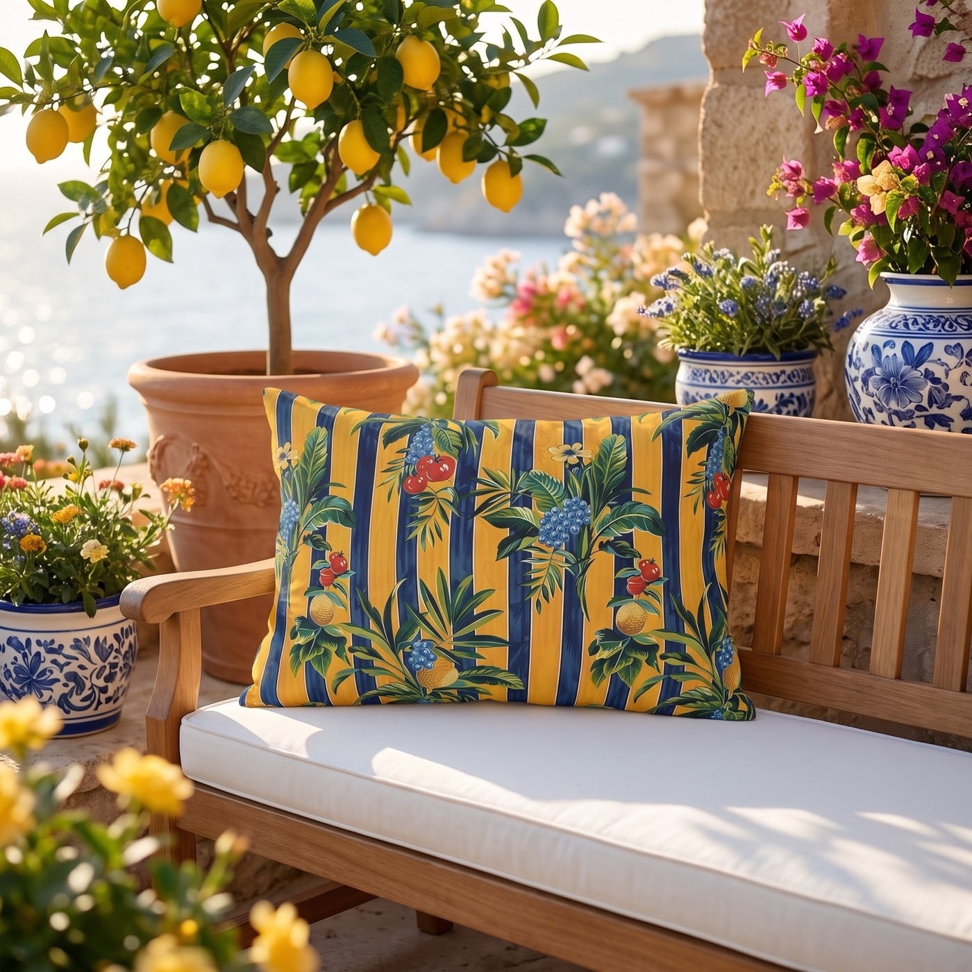 Riviera Fruitscape Outdoor Lumbar Pillow - Spun Polyester - Double-Sid