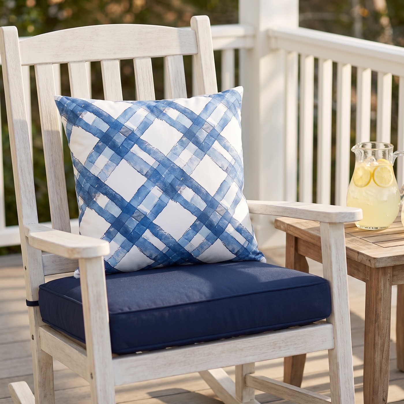 Blue Breeze Gingham Square Outdoor Pillow - Spun Polyester - Double-Si