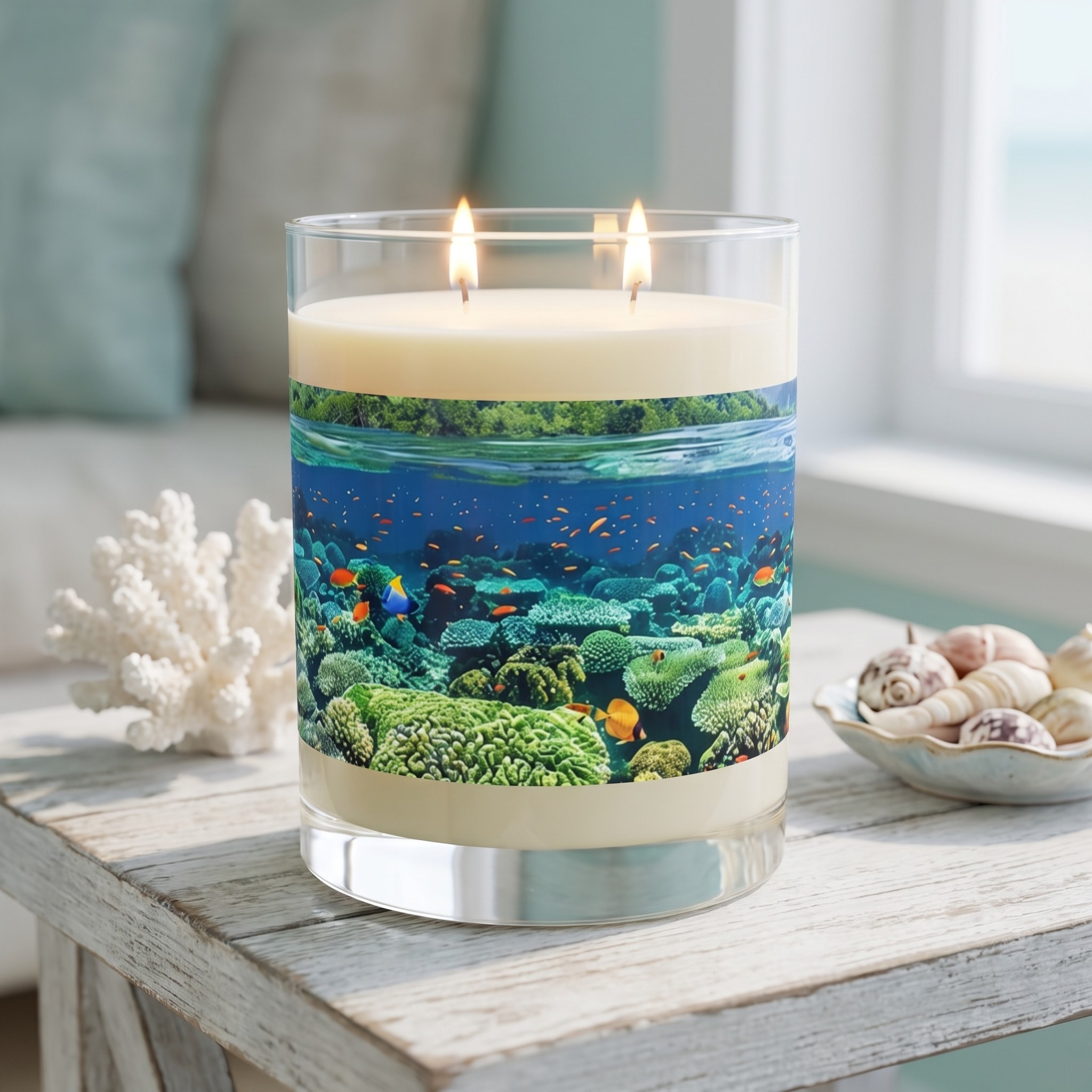 Coral Reef Dreamscape 100% Soy Wax Scented Candle - 11 oz. Full-Glass, Phthalate-Free & Lead-Free - Three Fragrance Options