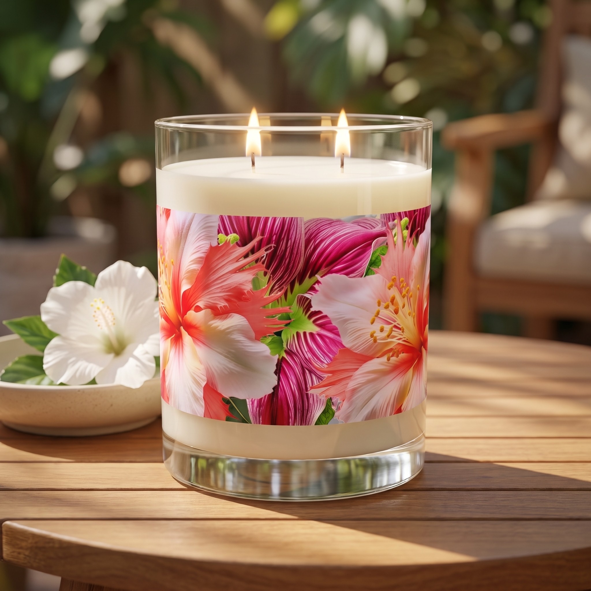 Tropical Hibiscus Bloom 100% Soy Wax Scented Candle - 11 oz. Full-Glass, Phthalate-Free & Lead-Free - Three Fragrance Options