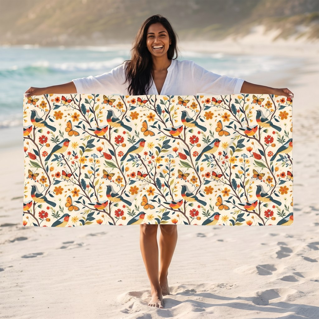 Tree Birds Luxurious Beach Towel - Available in 2 sizes.