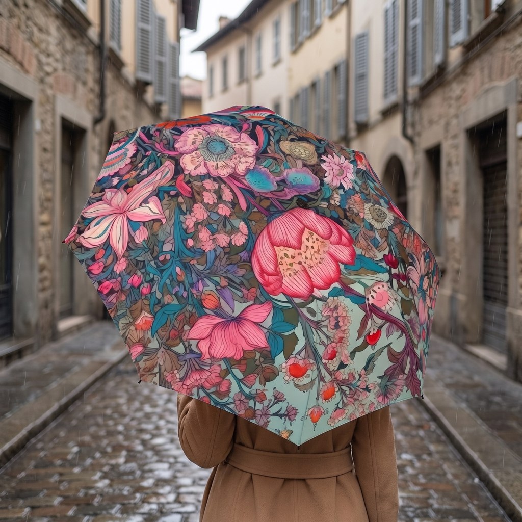 European Wildflowers Foldable Umbrella - Compact Semi-Automatic Travel