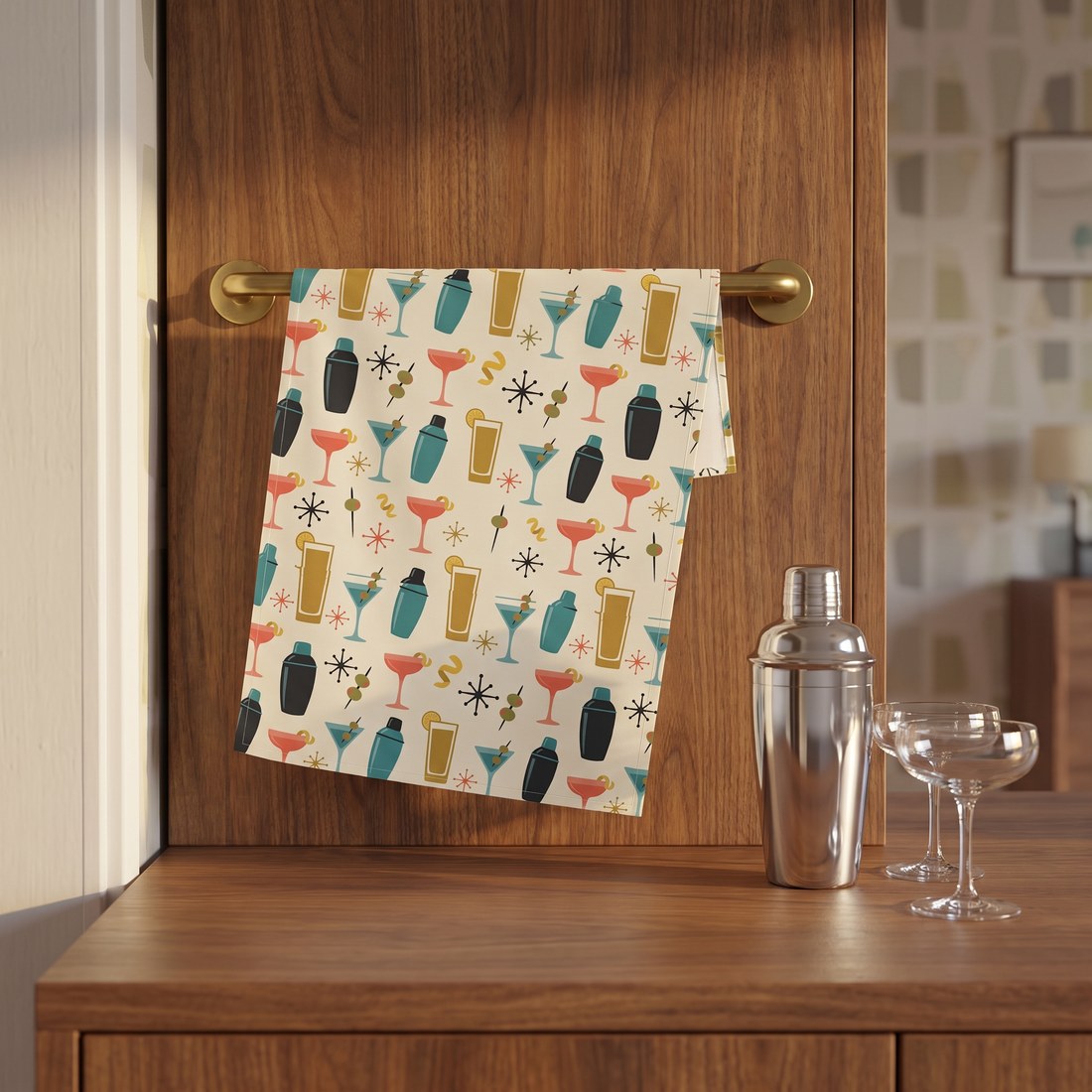 Midcentury Cocktail Soiree Kitchen Towel - 100% Cotton Twill - 18" x 30"