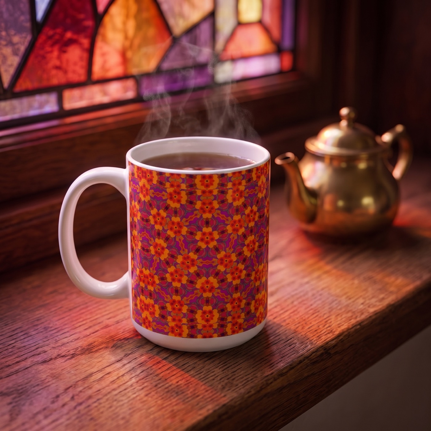 Kaleidoscope Blossom Charm Ceramic Mug - 15 oz - Art on Every Side, Mo