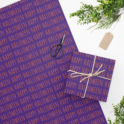 Chic Happy Halloween Wrapping Paper Orange on Purple - Wrap your Halloween treats in chic and spooky style! Available in 2 sizes.