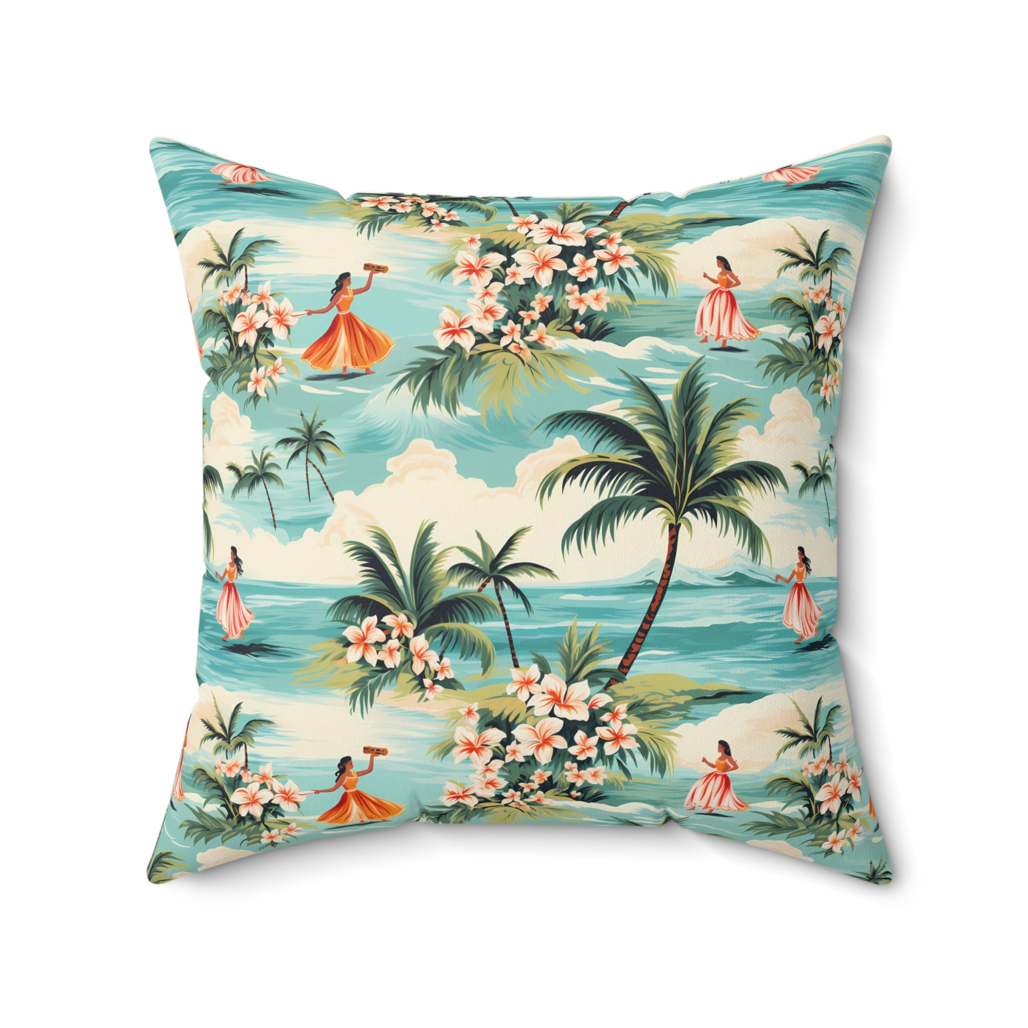 Retro Hawaiian Hula Square Throw Pillow - Spun Polyester - Double-Side