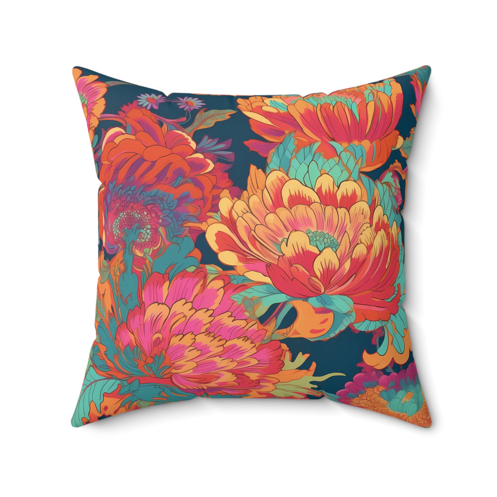 Psychedelic Flower Power Square Throw Pillow Square Throw Pillow — view 2