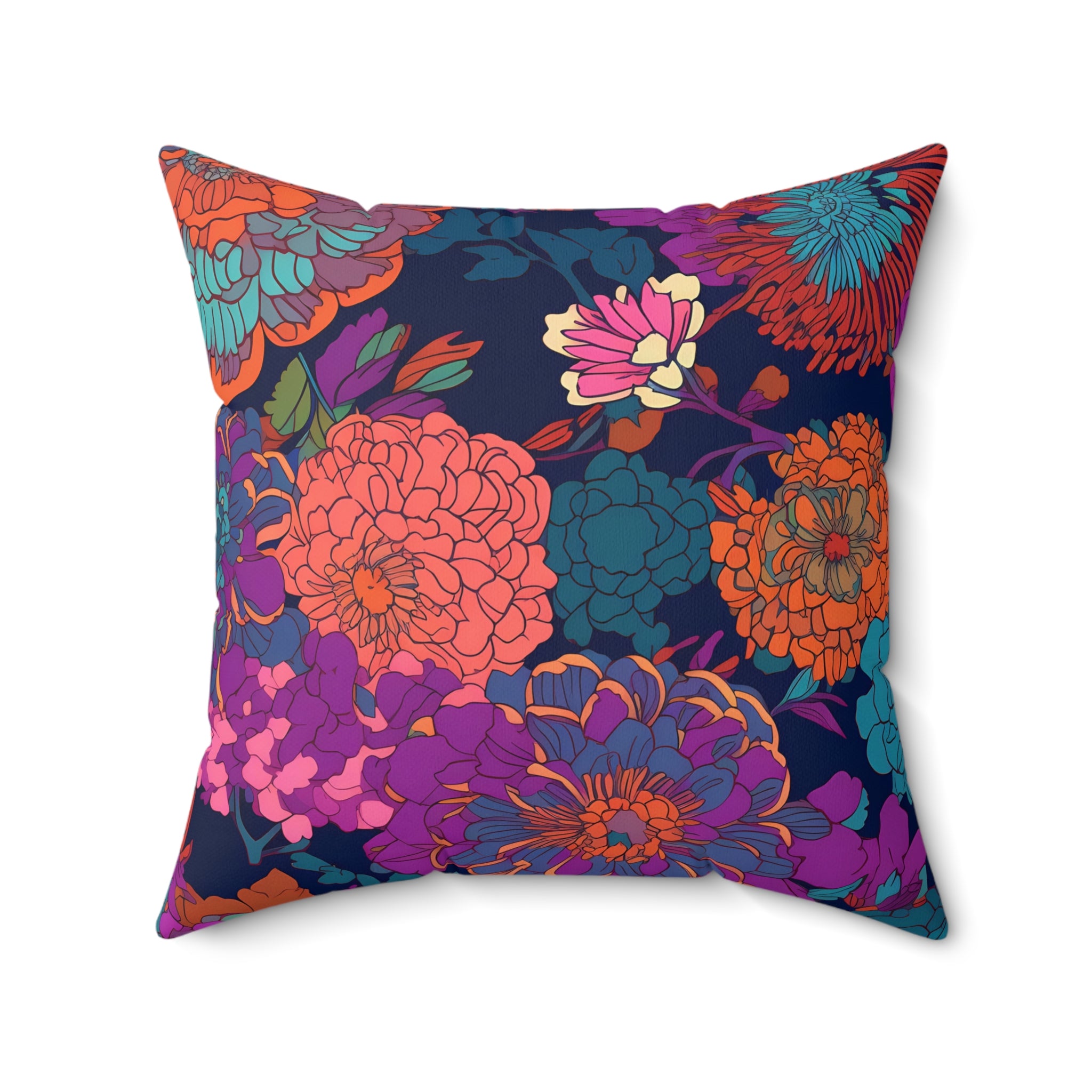 Purple Flower Parade Square Throw Pillow - Spun Polyester - Double-Sid