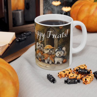 Vintage Halloween Ceramic Mug - 11 oz. -No Tricks, Just Doggy Treats! - Perfect Mug for Dog Lovers and Halloween Fans. Too Cute!