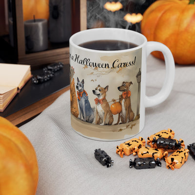 Vintage Halloween Ceramic Mug - 11 oz. - Dressed to Impress, Ready for a Halloween Caress! - Perfect Mug for Dog Lovers and Halloween Fans. Too Cute!
