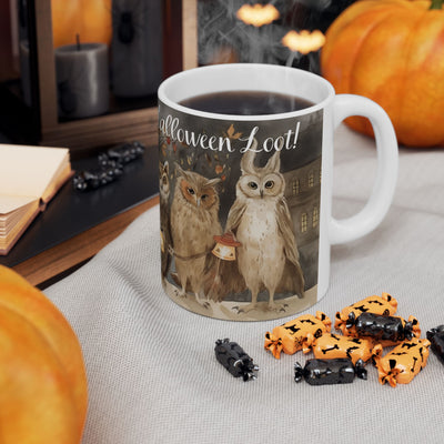 Vintage Halloween Ceramic Mug - 11 oz. - Trick or Hoot, It's Halloween Loot! - Perfect Mug for Owl Lovers and Halloween Fans. Too Cute! (Whoo...Whoo...)