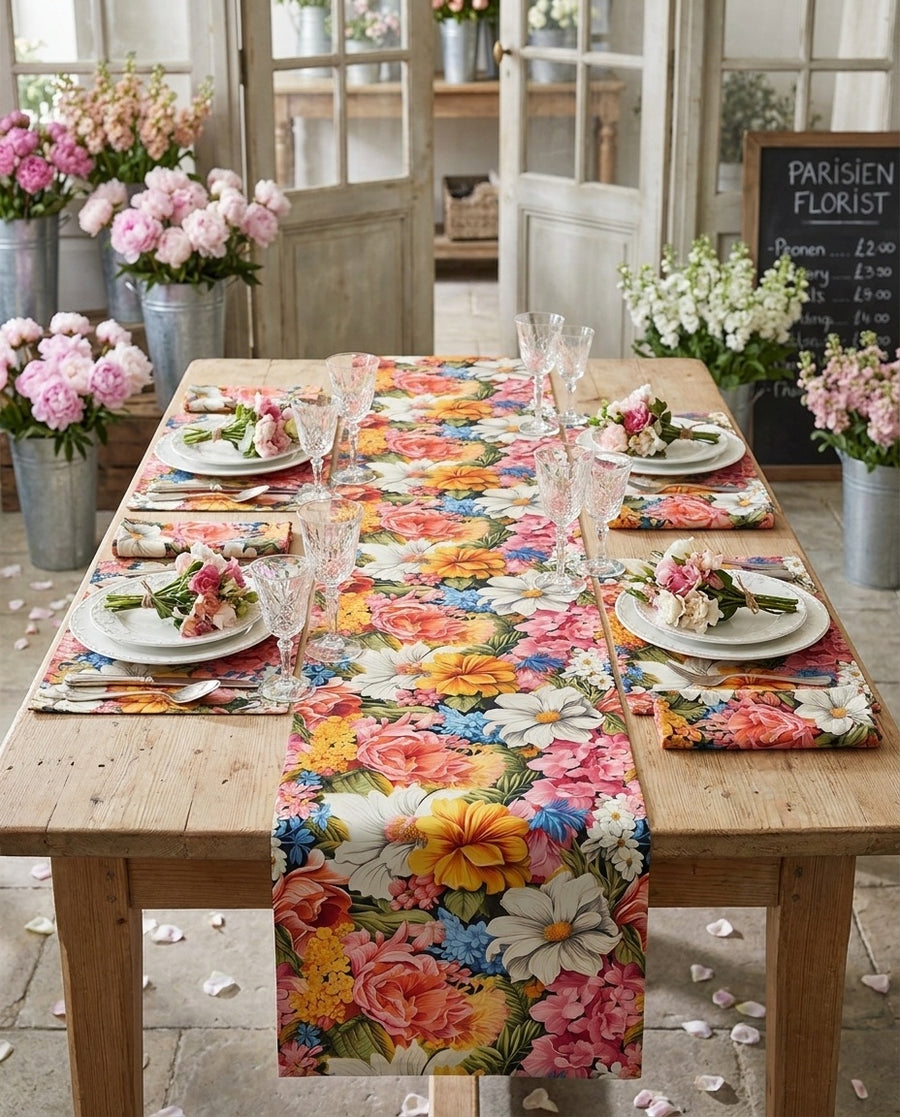 Chic Floral Table Runner - Bring Pastel Floral Charm to Your Table! Av