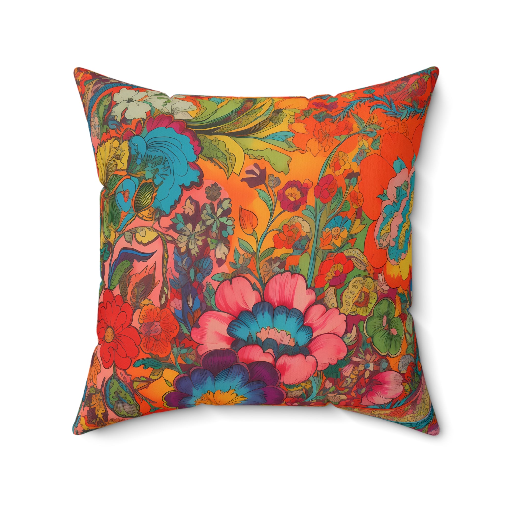 Kaleidoscopic Floral Dance Square Throw Pillow - Spun Polyester - Doub