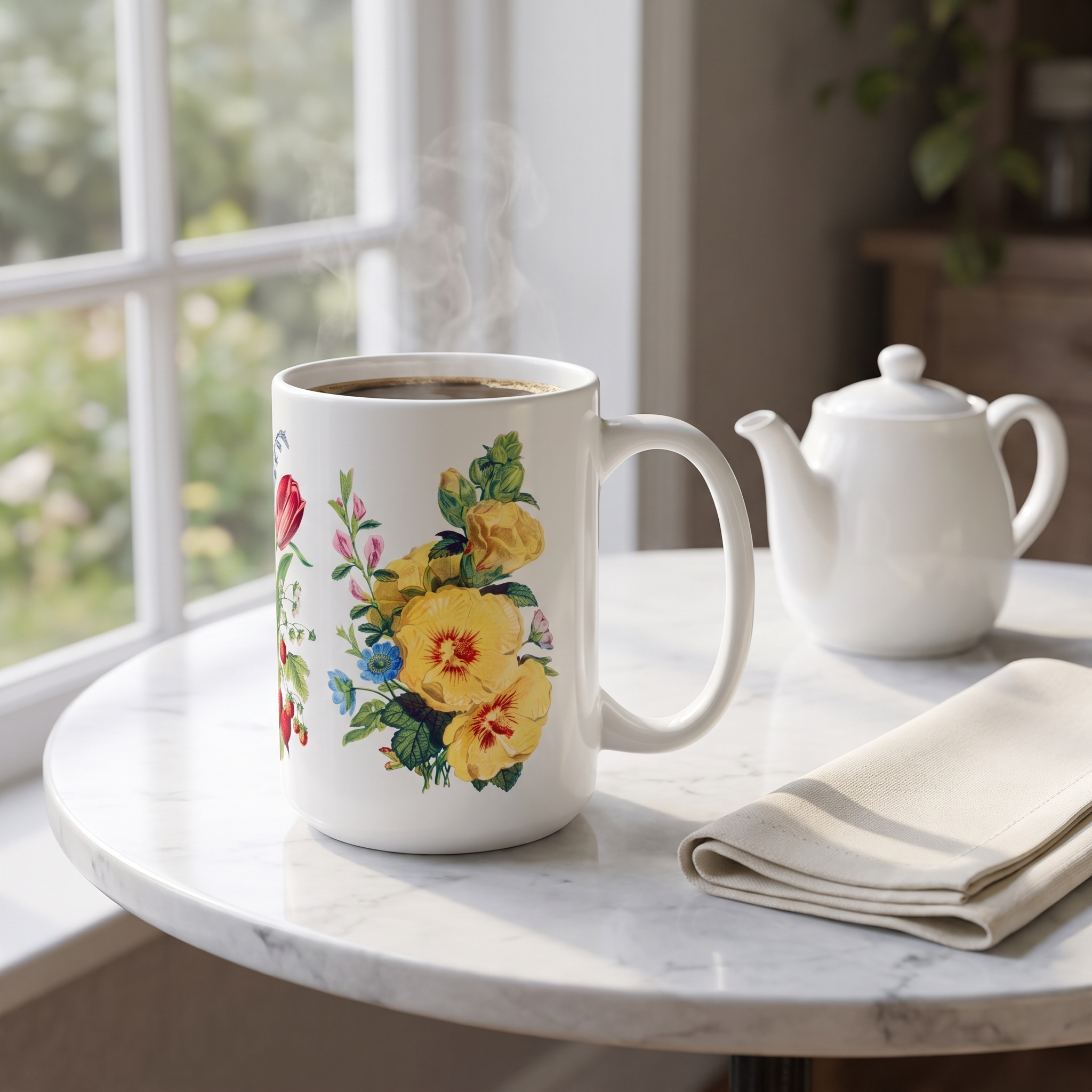 Vintage Floral Collection Ceramic Mug - 15 oz. - Sip Timeless Elegance with Every Bloom! From our Vintage Floral Collection.