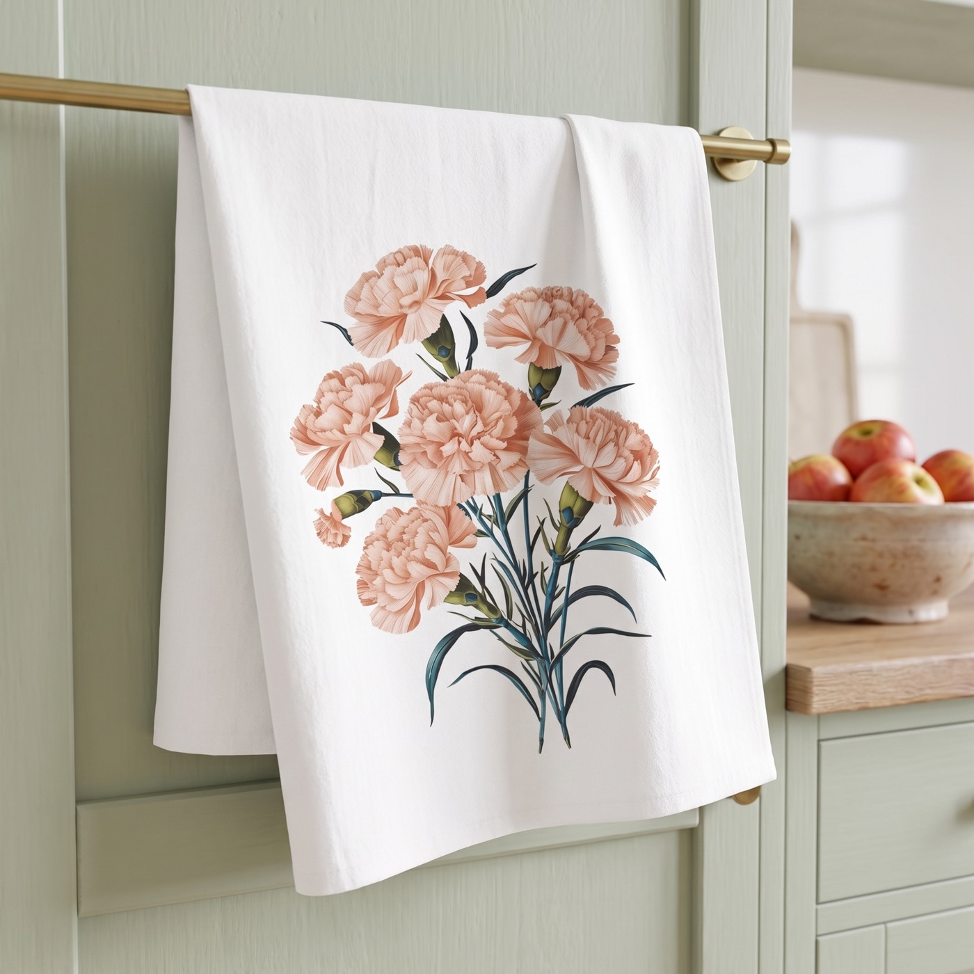 January Birth Month Flower - Carnation Tea Towel - 100% Cotton - 28" x