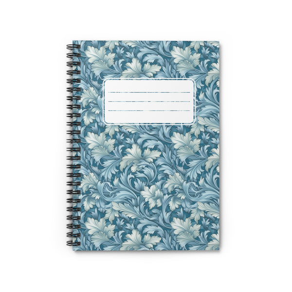 Soft Blue Leaf Tapestry Chic Spiral Notebook - Ruled Line - Designed t