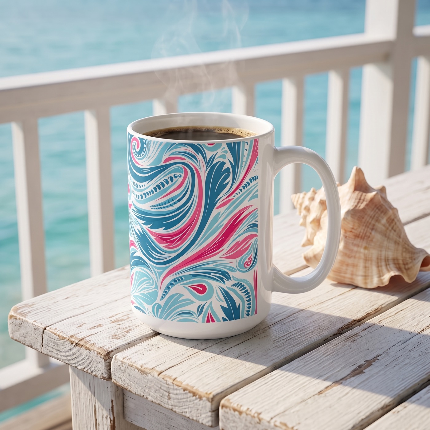 Teal Tide Twirl Ceramic Mug - 15 oz. - Swirl into Serenity with Every 