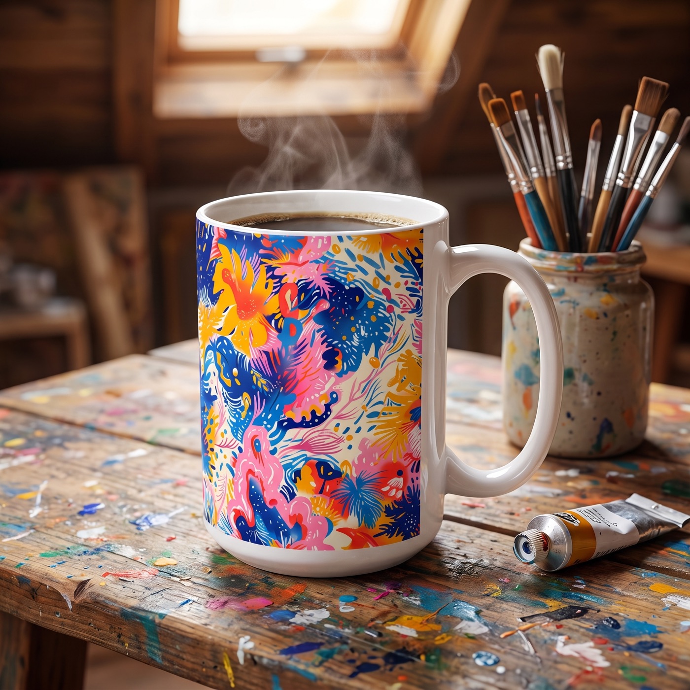 Splatter Blossom Ceramic Mug - 15 oz. - Sip in Style - Artful Moments