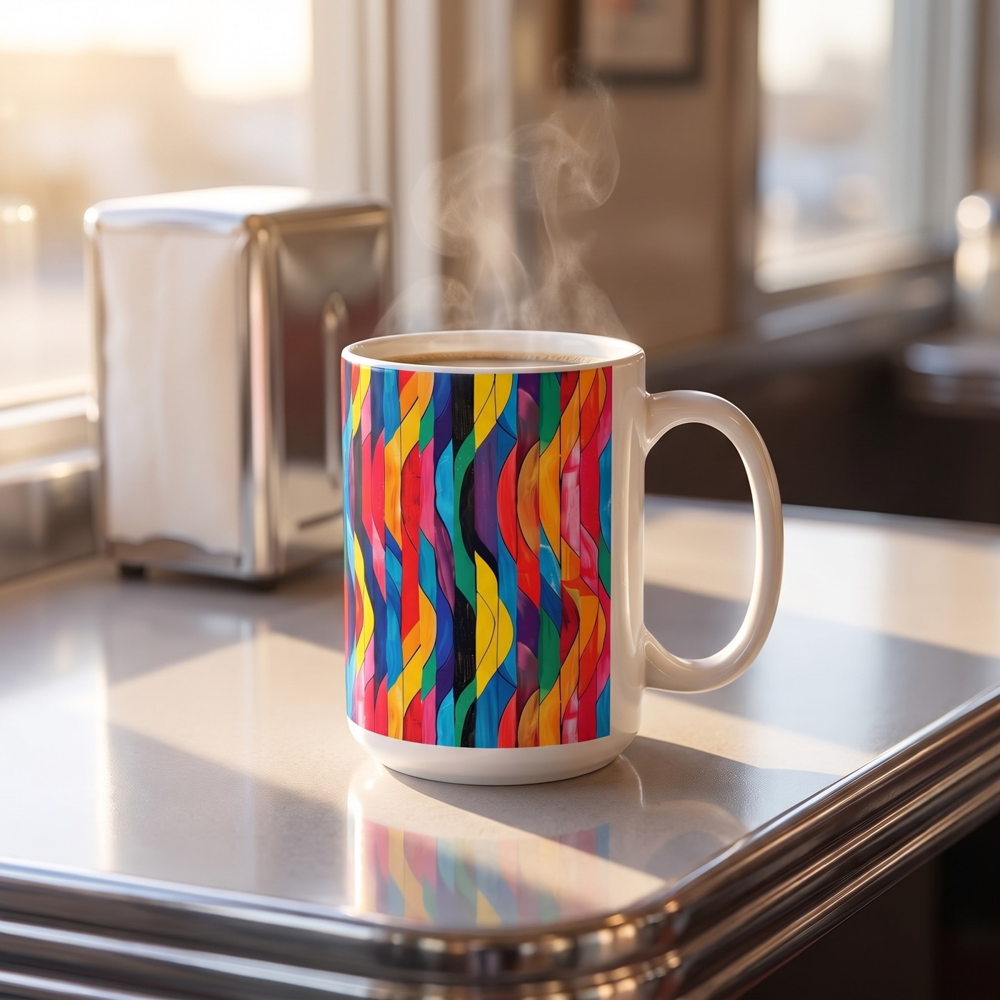 Retro Ripples Ceramic Mug - 15 oz. - Ride the Waves of Retro Fun with